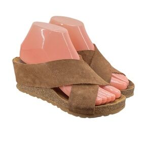 Yokono Mora Cork Wedge Sandals Women's Size 6.5 Brown Suede Slip On